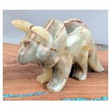 Polished Green Onyx Triceratops Statue, 3.5" Tall x 6" Long 