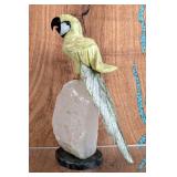 Multi Stone Parrot Sculpture, Serpentine, Quartz, And Black Onyx, 7.5" Tall 
