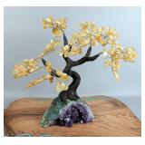 Polished Citrine Gemstone Tree On Amethyst Geode Base, 179 Stones, 13" Tall