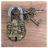Decorated Padlock With 2 Keys, 4.75" x 2.5" 