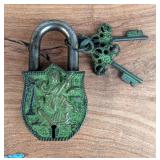 Decorated Padlock With 2 Keys, 4.75" x 2.5"