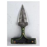 Damascus Steel Push Dagger With Green Micarta Handle, Includes Leather Sheath, 4.5"