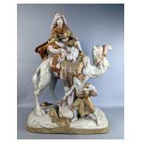 Royal Dux Bohemian Hand Painted Porcelain Arab Bedouin Camel Rider And Servant Statue, Made In Czech