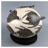 Mata Ortiz Turtle Design Pottery Vase, Artist Signed "Efren Ledezma", Mexico, 4.25" Tall 