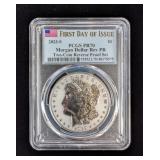 PCGS PR70 Graded 2023-S Morgan Silver Dollar Reverse Proof Coin, .999 Fine Silver, First Day Of Issu