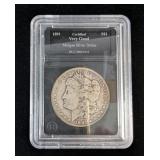 1891 Morgan Silver Dollar Coin, Very Good, Certified