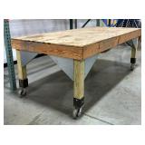 Mobile Industrial Work Table With Plywood Top Surface, Approx 37" x 96" x 84" 