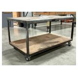 Industrial Metal Rolling Cart With Lower Shelf, Approx 32.5” x 60” x 36”