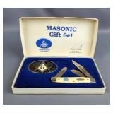 Masonic Pine Knot Stockman Pocket Knife And Belt Buckle Gift Set 