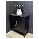 Laminate Storage Cabinet With Gold-Tone Hardware And Decorative Faux Succulent 