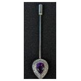 Gold Coast Platinum Plated Amethyst Pin With Diamond/Moissanite Accents, Tested Using Presidium Gem 