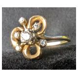 Womens Floral Design Ring With Diamond Accents, Sz 8, Tested Using Presidium Gem Tester And Gemoro 