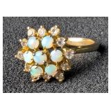 Womens Multicolor Gemstone Cluster Ring, Sz 5 And Opal & Glass Cluster Ring, Sz 8