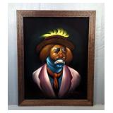 Hectors 'Sad Clown Portrait' On Black Velvet Signed Framed Painting