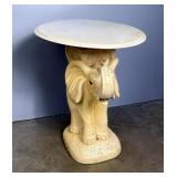 Plaster Elephant Table With Marble Top, 19” x 15” x 20.5”