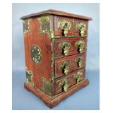 Jewelry Box With 5 Drawers And Brass Accents, 8.25' x 7.75' x 5.25' 