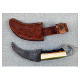  Damascus 3.5' Karambit Combat Knife With Multi-Colored Handle And Leather Sheath 