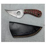 Damascus 3.5' Steel Skinner Knife With Multi-Colored Wood Handle And Leather Sheath