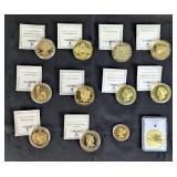Gold Plated Commemorative Coins Including Birth of Our Nation, Symbols of Freedom and More, Qty 12 
