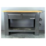 Craftsman Metal Workbench With Wood Top, Two Drawers And Side Storage 