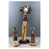 Hopi Kachina Figures, Qty 3, Approx 8” To 17” Tall 