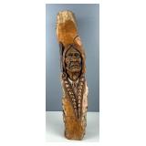 Hand Carved Wood Sculpture Of Native American Man, Signed Willard Morin 76, Approx 22” x 5” x 5” 