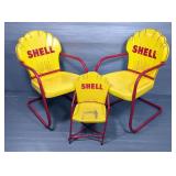 Shell Oil Metal Outdoor Chairs, Qty 2, 34' Tall and Matching Kids Chair, 21.5' Tall