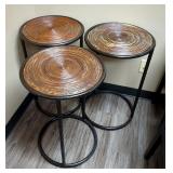 Side Tables, Metal Frame With Spiral Reed Tops, 26' x 17'