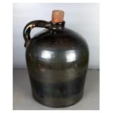 Glazed Stoneware Whiskey Jug With Wooden Stopper, Approx 12' x 9' 