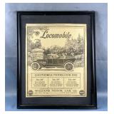 Kansas City Journal 1912 Locomobile Framed Advertisement, 21.25' x 17.25'