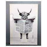 Highland Cow On Toilet Reading Daily News Print On Canvas, 23.25' x 15.75'