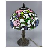 Tiffany Style Table Lamp With Floral Stained Glass Shade, 19' Tall