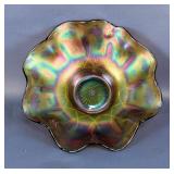 Northwood Ruffled Edge Threaded Base Carnival Glass Bowl, Approx 3' x 8' 