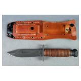 Fixed Blade Knife With Serrated Back Edge, 5' Blade, With Whetstone In Leather Sheath