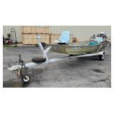 1973 Aluminum 14' Propeller-Driven Utility Boat, 2004 Knight Shelby 5100 Boat Trailer, And 1970 Evin