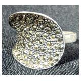 Sterling Silver Textured Pitted Concave CZ Ring, Sz 7.5