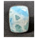 Sterling Silver Dominican Republic Natural Blue Larimar Statement Ring, Sz 8