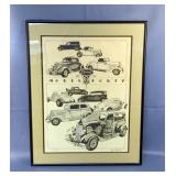  Limited Edition Signed Guy Shively 'Model Forty' Ford Pencil Sketches, Numbered And Framed, 51/300,
