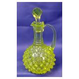 Uranium Glass Hobnail Decanter With Stopper, 6'