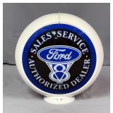Ford V-8 Authorized Dealer Glass Gas Pump Globe, 16.25' Tall 16' Wide