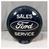Ford Sales Service Glass Gas Pump Globe, 16.25' Tall x 16' Wide 