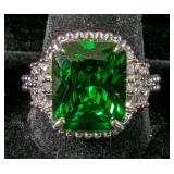 Green Gemstone Ring, Marked "Ring Bomb Party", Size 9 