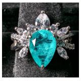 Light Blue Gemstone Ring, Marked "Ring Bomb Party", Size 8 