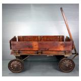  Antique Dixie Reel Wooden Coasting Wagon With Metal Wheels And Pull Handle 