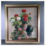 H. Zahner Floral Still Life Signed Oil Painting, Framed, 36" x 32"