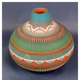 Handcrafted Signed Hilda Whitegoat Navajo Etched Pottery Vase, Approx 5" x 6"