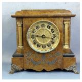 Mantle Clock With Faux Marble Finish And Brass Accents 