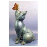 Metal Cat & Butterfly Figurine, 16" x 9" x 7"