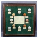 Evolution Of Golf Balls (1848-1936) With Educational Text Panel Framed In Shadow Box, 17.5" x 17.5" 