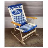 Hand Woven Ford Logo Folding Aluminum Rocking Chair 